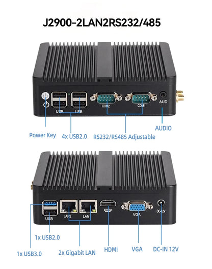 BEBEPC Fanless Industrial Mini PC with Intel Celeron J6412 J1900 Support Linux Computer with 2xRS232/485 2xGbE LAN Win10 Ready