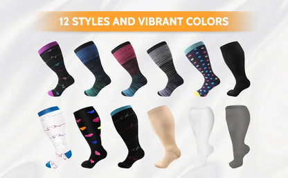 2XL-4XL Plus Size Compression Socks for Women Men 20-30 MMHg Wide Calf Extra Large Knee High Flight Sock for Circulation Support