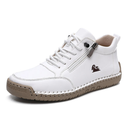 Women Sports Shoes 2026 New Outdoor Hiking Flat Bottomed Comfortable Casual Driving Shoes Soft Sole Zipper Fashion Leather Shoes