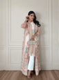 Autumn Women's Long Coat, Retro Printed Long Sleeved Muslim Abaya Saudi Fashion Wrinkled Waist Belt