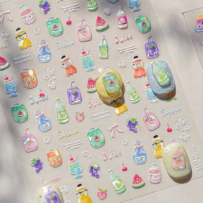 Cute Animal Face 5D Nail Art Stickers Cartoon Cat Bunny Dog Mouse Kawaii Expressions Simple Self Adhesive Manicure Decal DIY