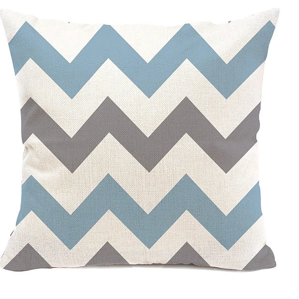 Lake blue white geometric linen pillowcase sofa cushion cover home decoration can be customized for you 40x40 45x45 50x50 60x60