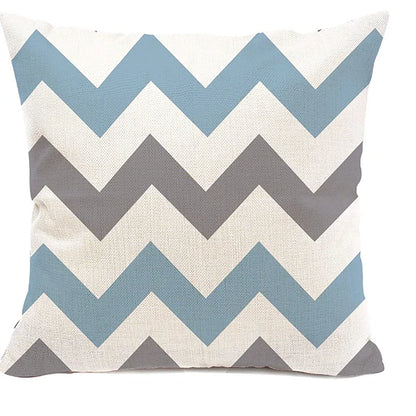 Lake blue white geometric linen pillowcase sofa cushion cover home decoration can be customized for you 40x40 45x45 50x50 60x60