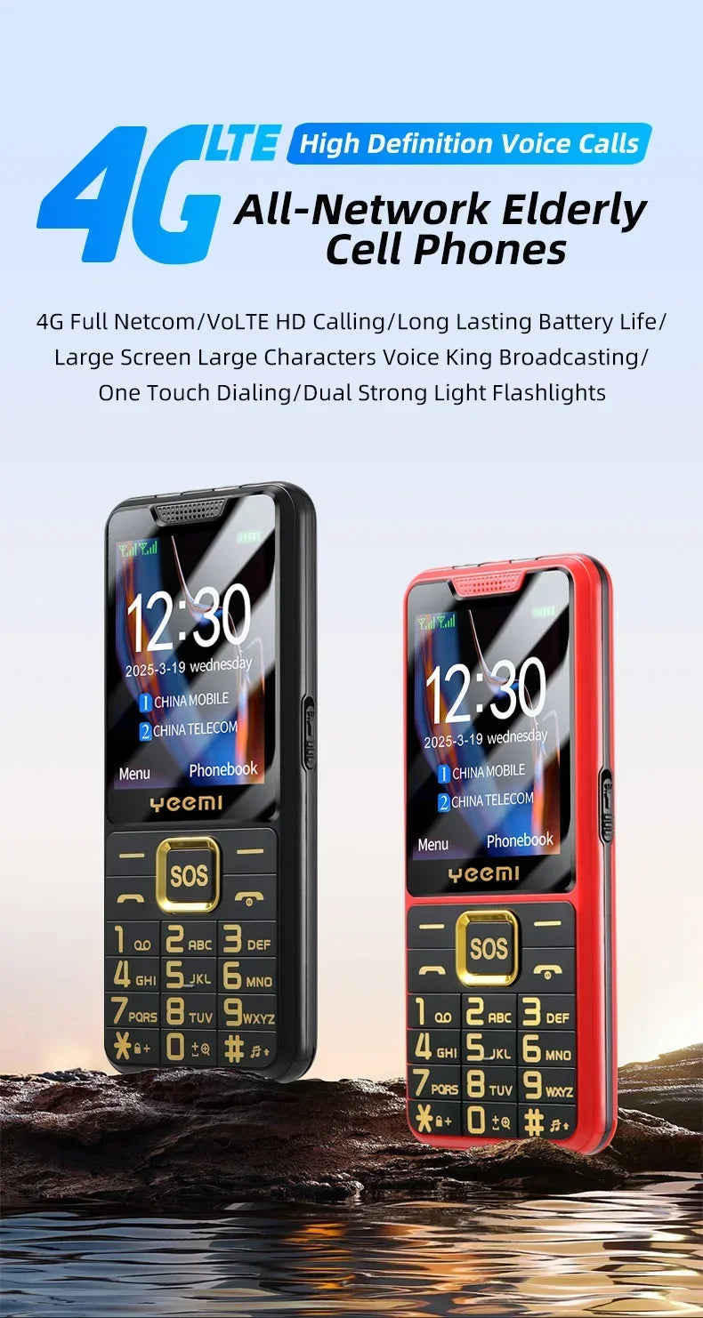 YEEMI K3 4G Feature Keypad Phone 2.6 Inch Dual SlM Big Button Loud Volume for Elderly 2500mAh FM Radio Hebrew Keyboard SOS Video