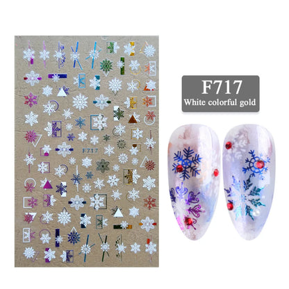 1PCS New Christmas Decorations 2023 New Year Nail Stickers Press on Nails Laser Snowflake Christmas Tree 3D Nail Decal