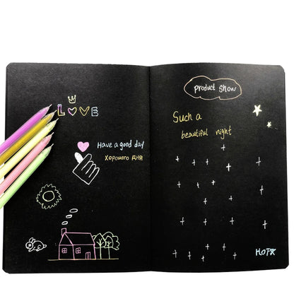 9Pc Pen+1pc Notebook Set 2025 Sketchbook Diary for Graffiti Soft Cover Black Paper Sketch Book Notebook Office School Supplies