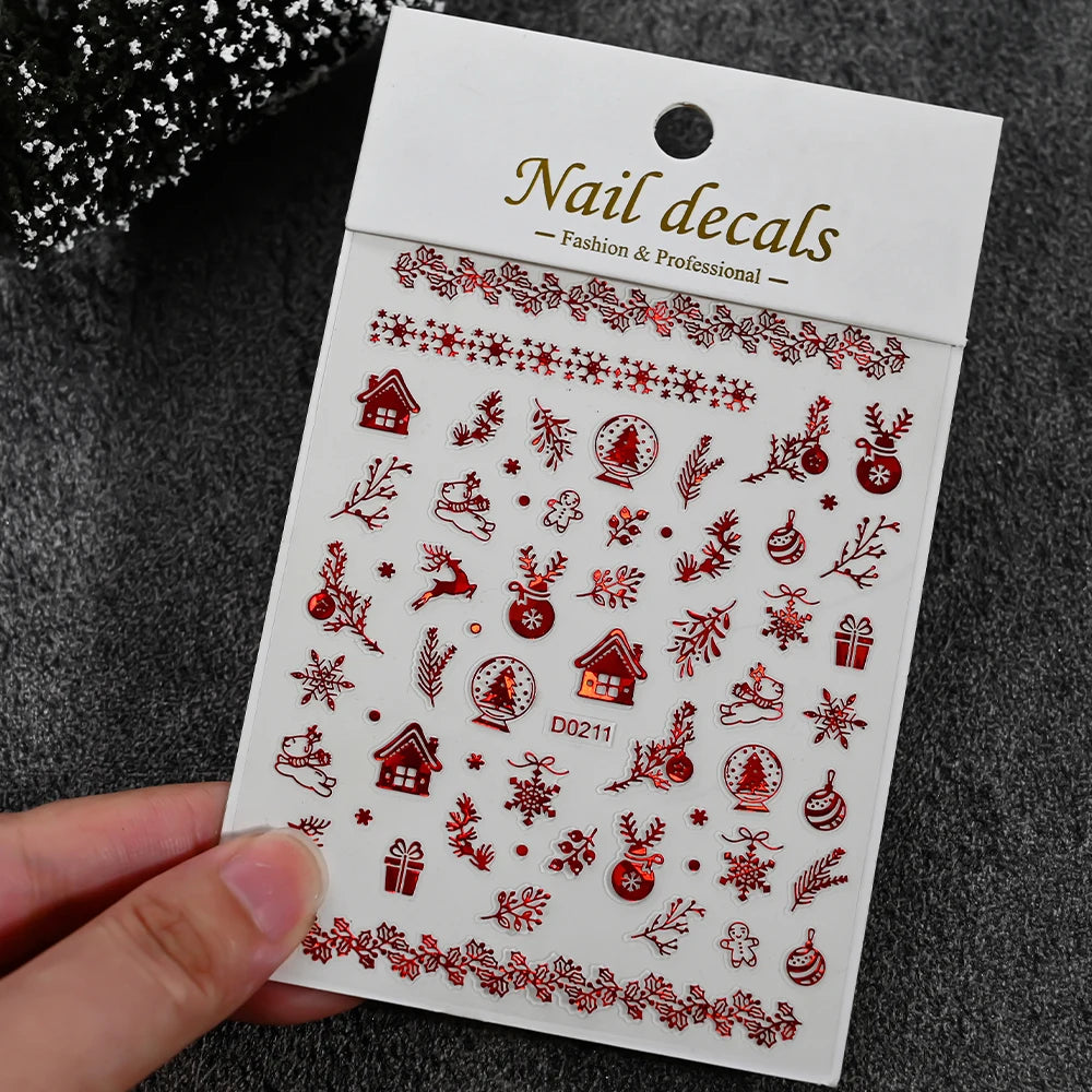 Winter Christmas Atmosphere Nail Stickers Snowman Snowflake Wapiti Self-adhesive High Quality Cute Nail Stickers Nail Art Deco
