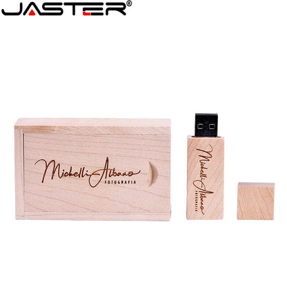 JASTER Free Custom Logo Photography Wedding Gift USB Flash Drive 128GB Wooden 64GB Box Pen Drive Maple Memory Stick 32GB 4G 16GB