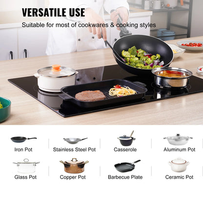 SucceBuy 2/4/5 Burners Built-in Induction Stove Top 12/24/30in Ceramic Glass Electric Cooktop For Household Commercial  Cooking