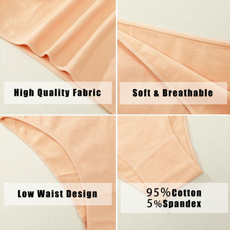 4PCS/SET Seamless Cotton Panties Women Sexy Low Waist Briefs Solid Color Breathable Female Underwear Soft  Comfortable Intimates