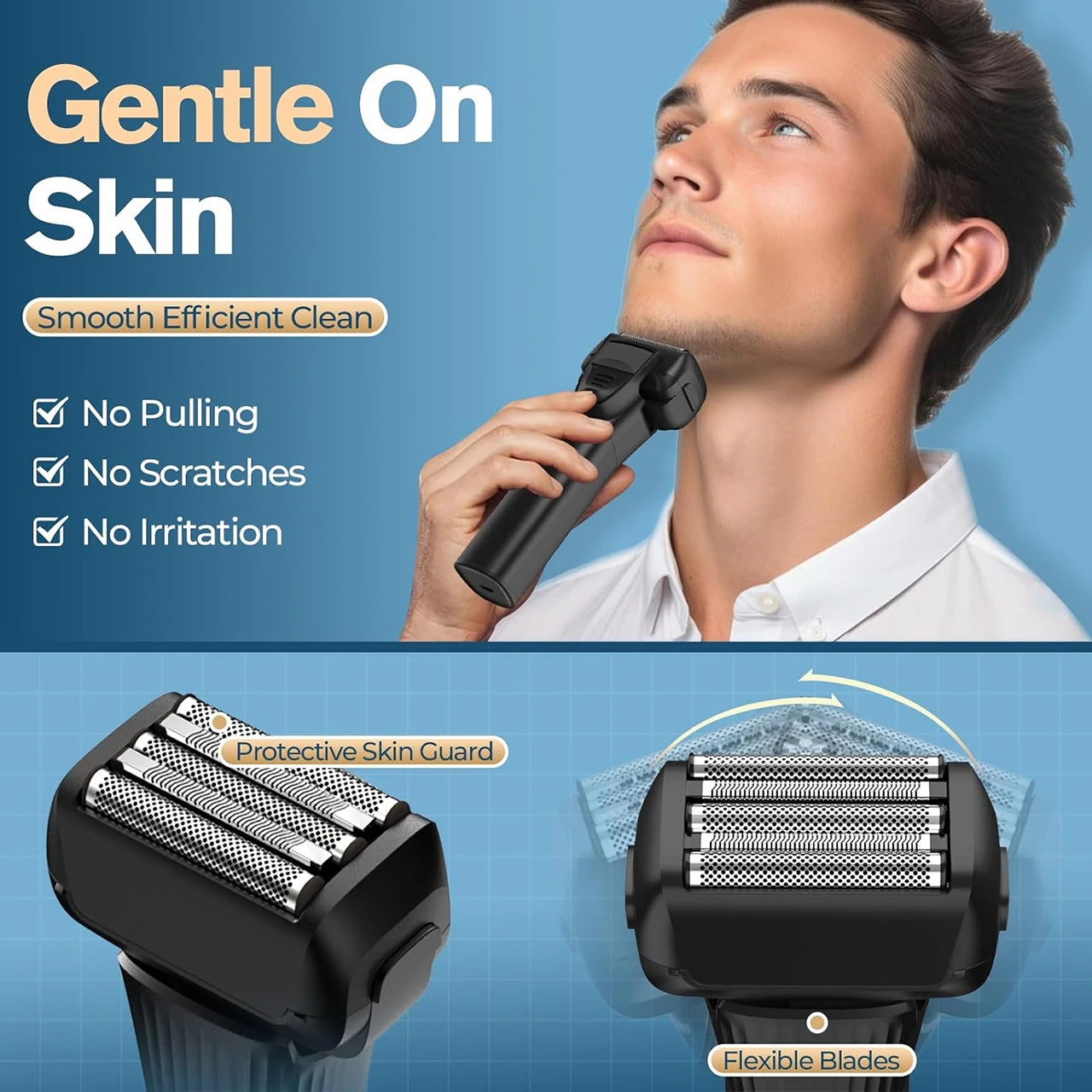 Hatteker 5-D Reciprocating Shaver for Men Home Use Beard Trimmer with LCD Digital Display Mesh Whitener USB Haircut Machine