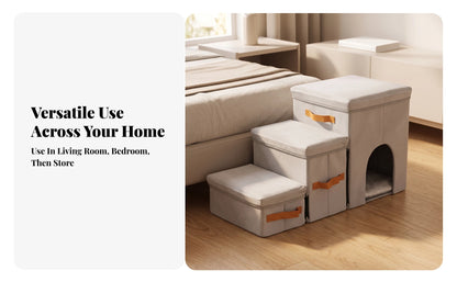 Pet Stairs with House Portable Pet Stairs with Storage Dog Steps with Storage Sturdy Furniture Cozy for Small Dogs, Sofa, Bed