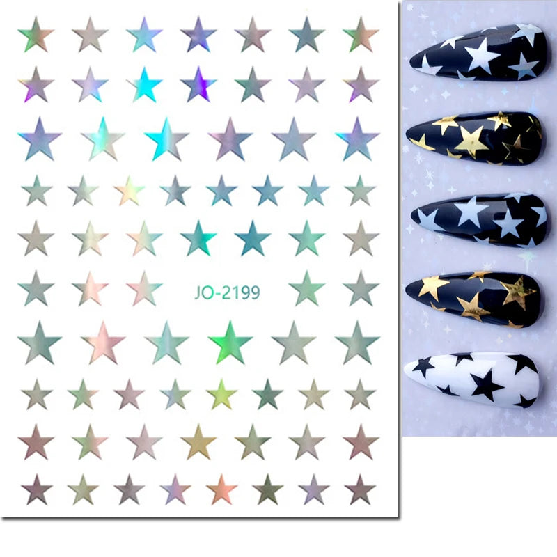 3d Nail Art Stickers Red Black White Love Hearts Stars Clouds French Full Tips Adhesive Nail Decals Slider For Manicure