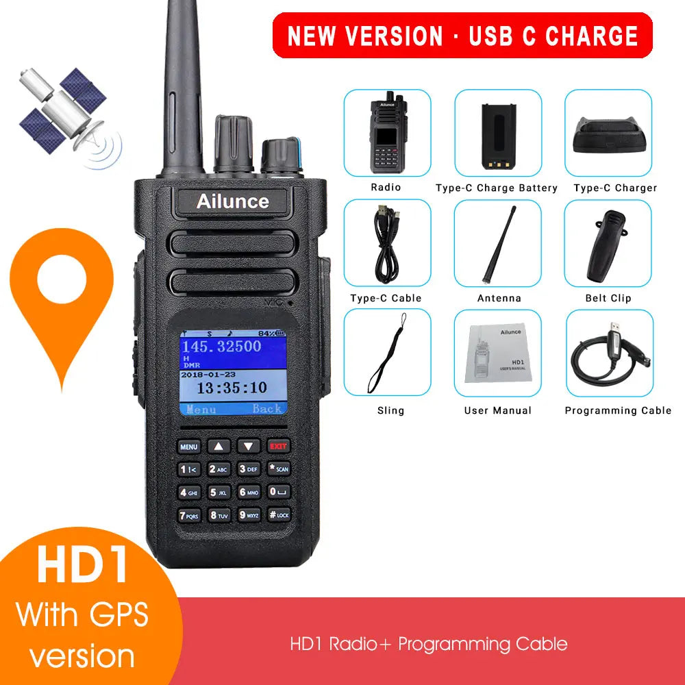 Ailunce HD1 DMR Walkies Talkies Long Range Walkie Talkies Portable Radio FM Communication Emergency Radio Ham Radio Station GPS