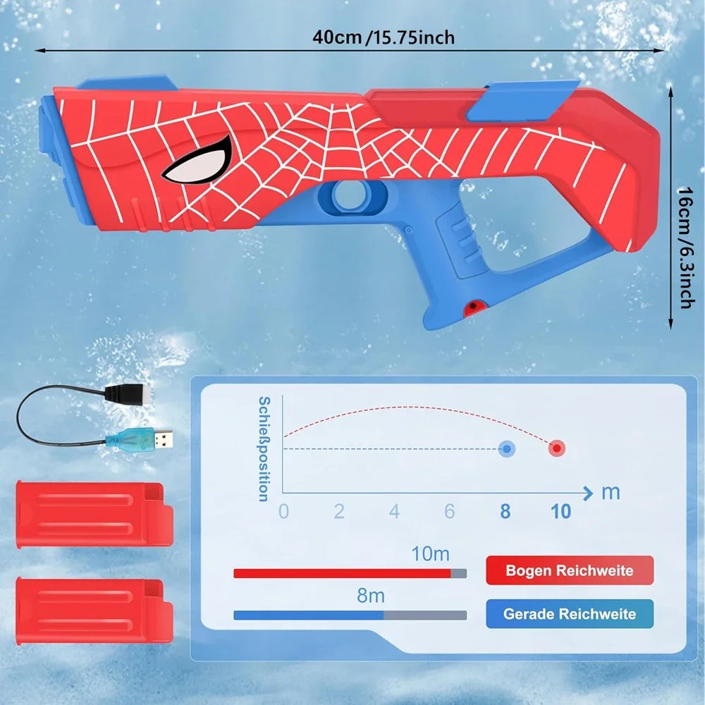 330ML Automatic Electric Water Gun Toy 2 Rechargeable Batteries Light Sound Effects Portable Summer Water Toy For Kids Adults Backyard Beach Pool Outdoor Party Game