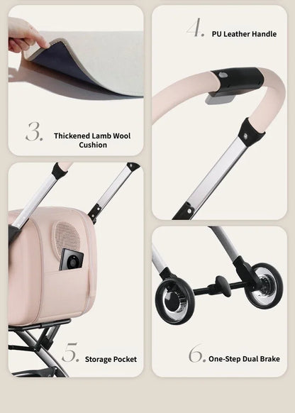 Clear View Foldable Portable Pet Stroller Button Closure Breathable Lightweight Travel Cart Transparent Window For Cats Dogs
