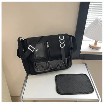 College Style Crossbody Bag with Ribbon Large Capacity for Class Book Carrying Mailman Bag Girls Bow JK Shoulder Ita Bag Handbag