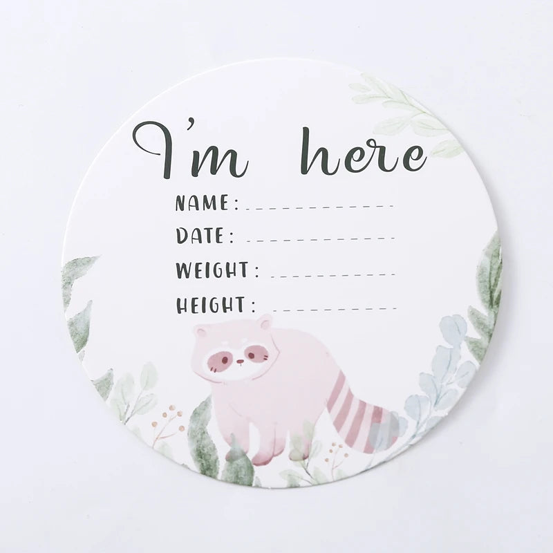 Newborn Baby Growth Milestones 0-12 Months Wooden Card With Box Photo Accessory Cartoon Animal Picture Souvenir Wooden Baby Gift