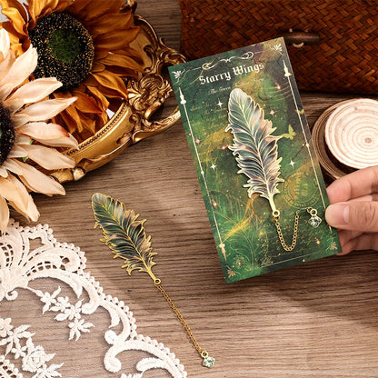 1 pc Metal Bookmarks with Chain Pendant Colorful Feather Design Unique Gifts for Book Lovers Writers Students Teachers Holiday