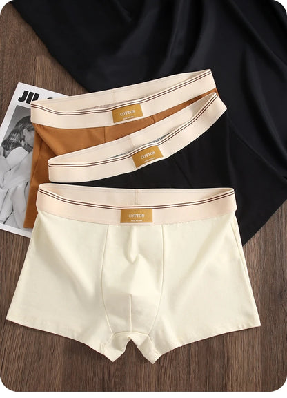 1/3Pcs Set Solid Color Men's Boxer Shorts Breathable Cotton Elastic Boyshorts Antibacterial 7A Level Comfortable Male Underwear