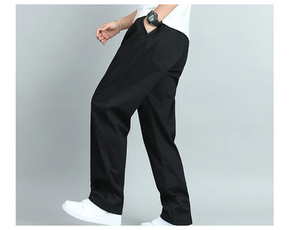 Big Size Men's Casual Cotton Trousers Loose Fit Straight Pants Multi Pocket Big Man Long Pants Mens Jogger Pants Summer Autumn