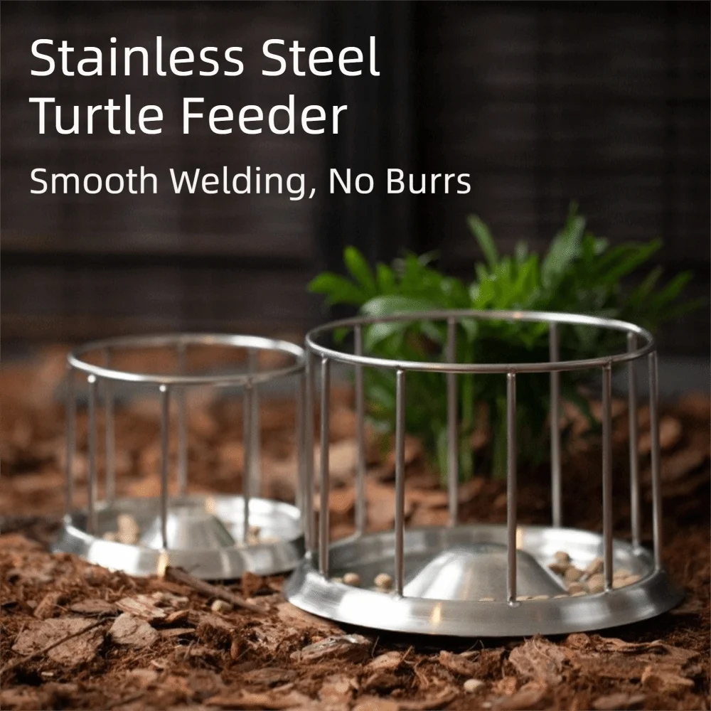Large Capacity Turtle Stainless Steel Feeder Wear Resistant Wide Mouth Reptile Water Tray Fence Design Anti-overflow