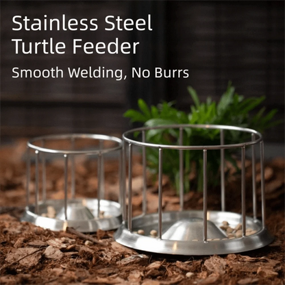 Large Capacity Turtle Stainless Steel Feeder Wear Resistant Wide Mouth Reptile Water Tray Fence Design Anti-overflow