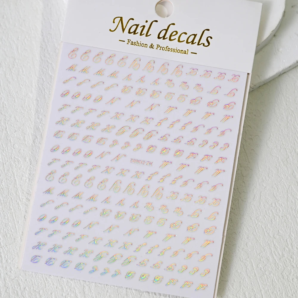 1Pc 3D Roman Letter Nail Stickers Gold/Silver/Black/Laser Alphabet Self Adhesive Decal Y2K English Words/Number Manicure Sliders