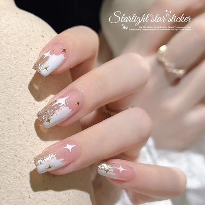 1PCS Laser Starburst Star Adhesive Nail Sticker 3D Nail Art Decoration Flashing Silver Flame Butterfly Nail Decal Press on Nails