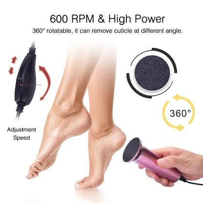 Electric Foot File Callus Remover Pedicure Machine with 60 Replacement Sandpaper Disks Adjustable Speed Aluminum Foot Care Tool