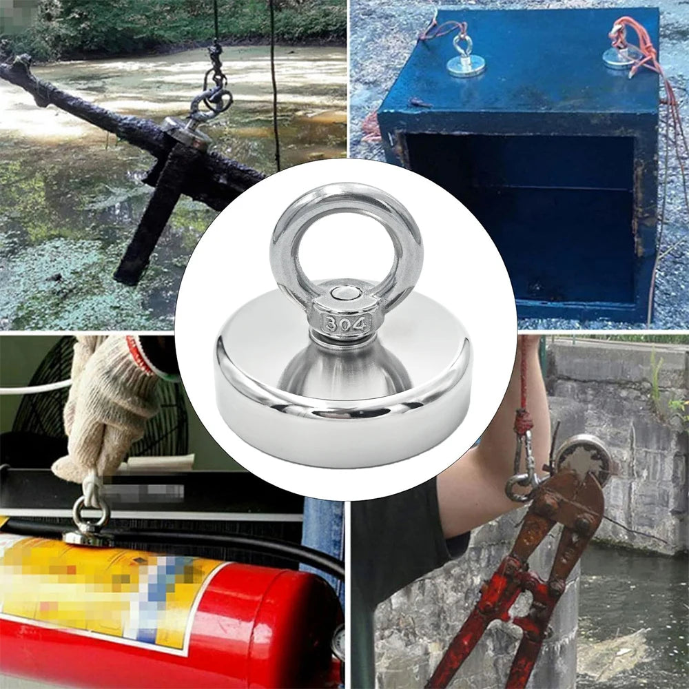 D16~D42mm Super Strong Neodymium Fishing Hook N52 Heavy Duty Rare Earth Neodymium with Countersunk Hole Eyebolt Salvage Magnetic