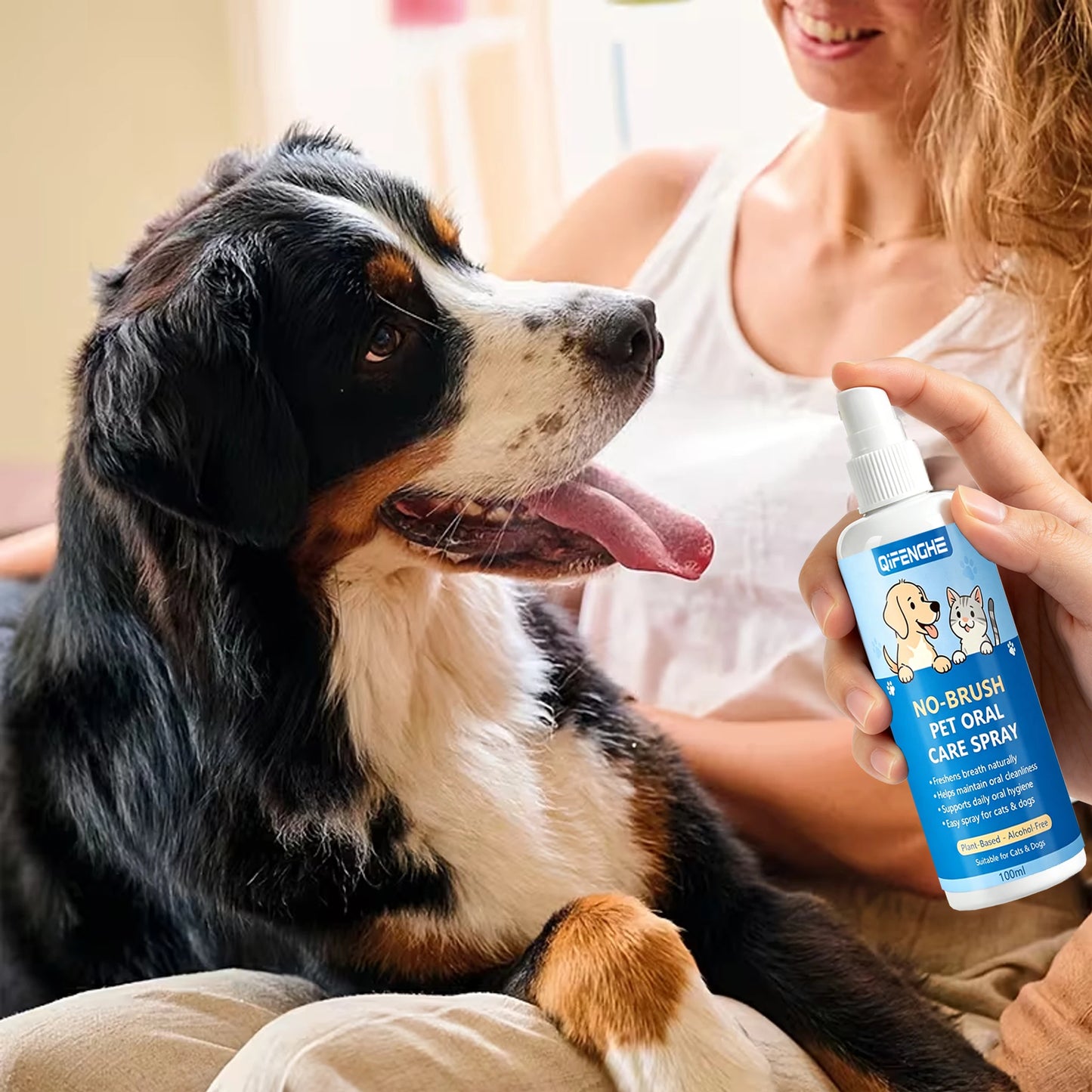 No-Brush Pet Oral Care Spray for Cats & Dogs - Natural Breath Freshener, Alcohol-Free Plant-Based Dental Cleaning Spray for Pet