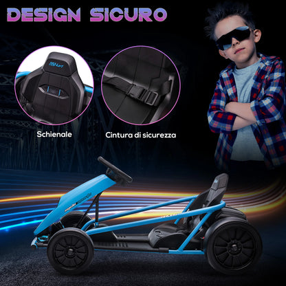 Electric Go-kart for children 8-12 years old with high backrest and safety belt, 115x77x54 cm, blue and black, electric stroller, toy kart, children's kart