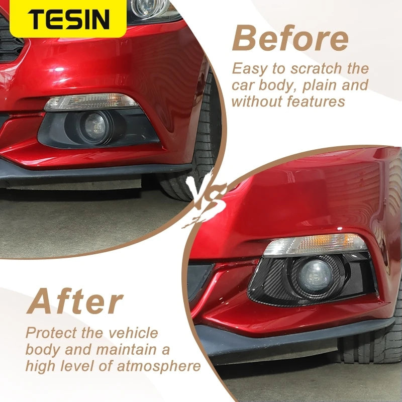 TESIN Car Front Bumper Fog Light Lamp Decoration Cover Trim for Ford Mustang 2015 2016 2017 ABS Lamp Hoods Exterior Accessories