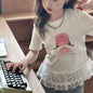 Childrens clothing baby girls summer casual lace t-shirt 2025 short sleeved Lace splicing new white tops 3-12 kids clothes