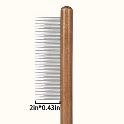 1Pc Cat and Dog Pet Grooming Comb - Stainless Steel Teeth, Wooden Handle, Suitable for Long and Short Hair, Durable Pet Grooming Tool, Removes Lice