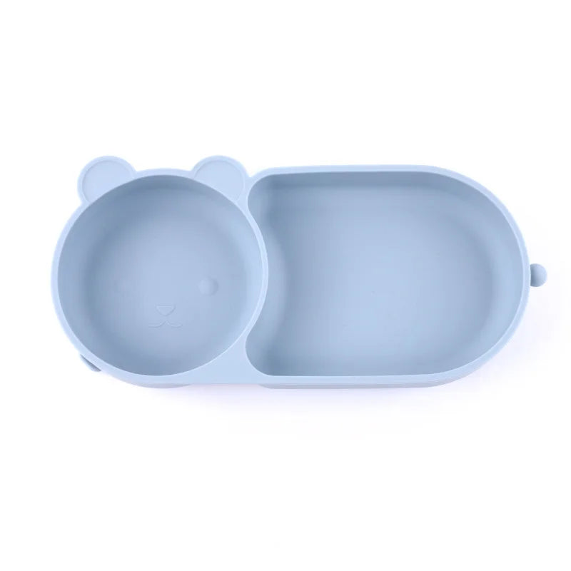 Baby Silicone Suction Cup Bowl Cute Bear Design Macaron Color 100% Food Grade Silicone BPA Free Double plate design for meals