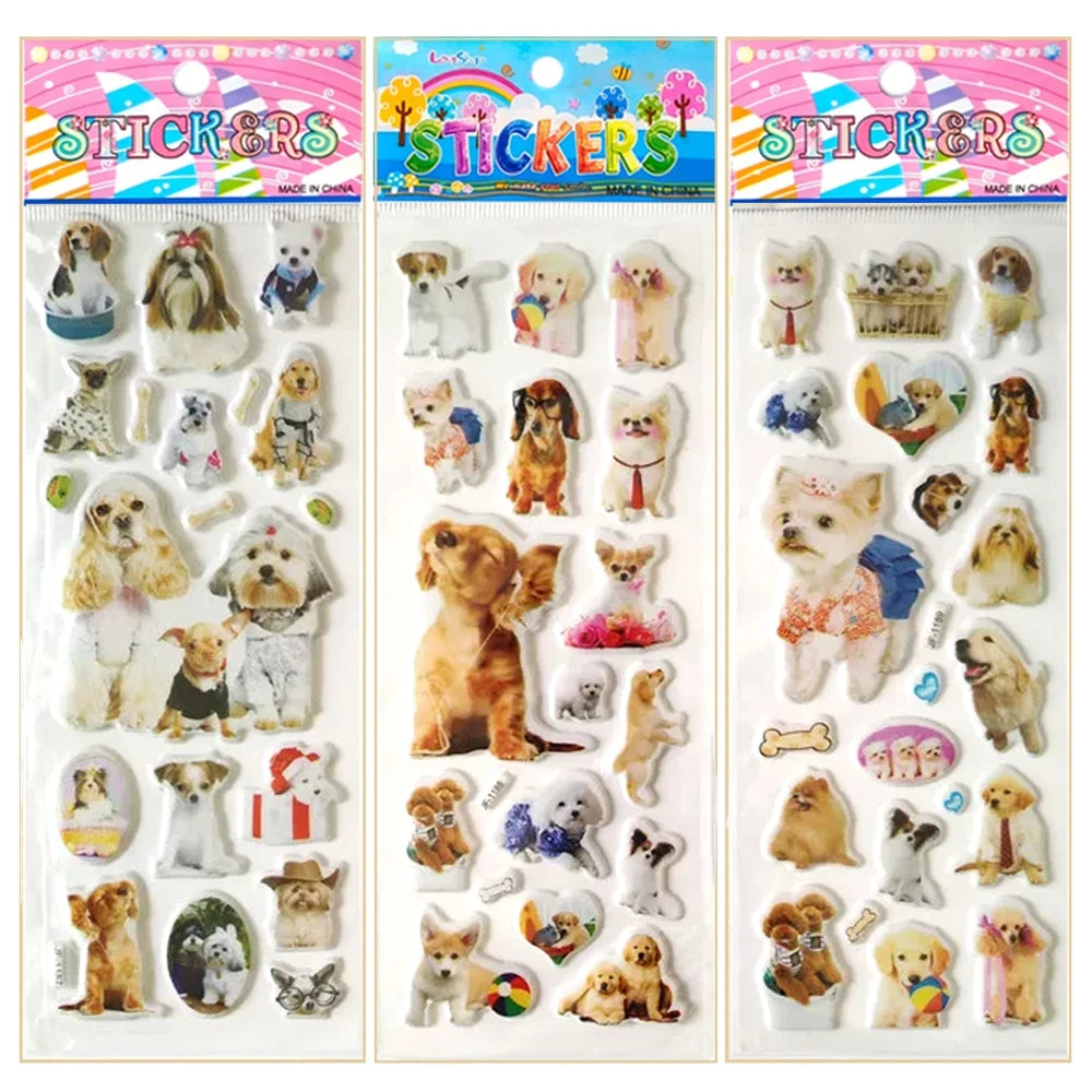 6 Sheets 3d Pet Dog and Cat Stickers for Car Styling Scrapbook Animal Bubble Reward Stickers for Kids Gift for Boy Girl Toy
