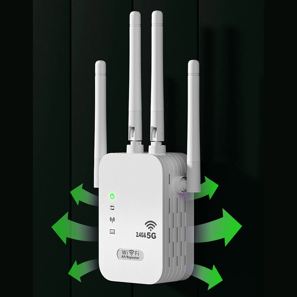 1200Mbps WiFi Repeater Signal Amplifier Dual Band 2.4G 5G WI-FI Signal Booster Long Range WIFI Network Extender for Home Office