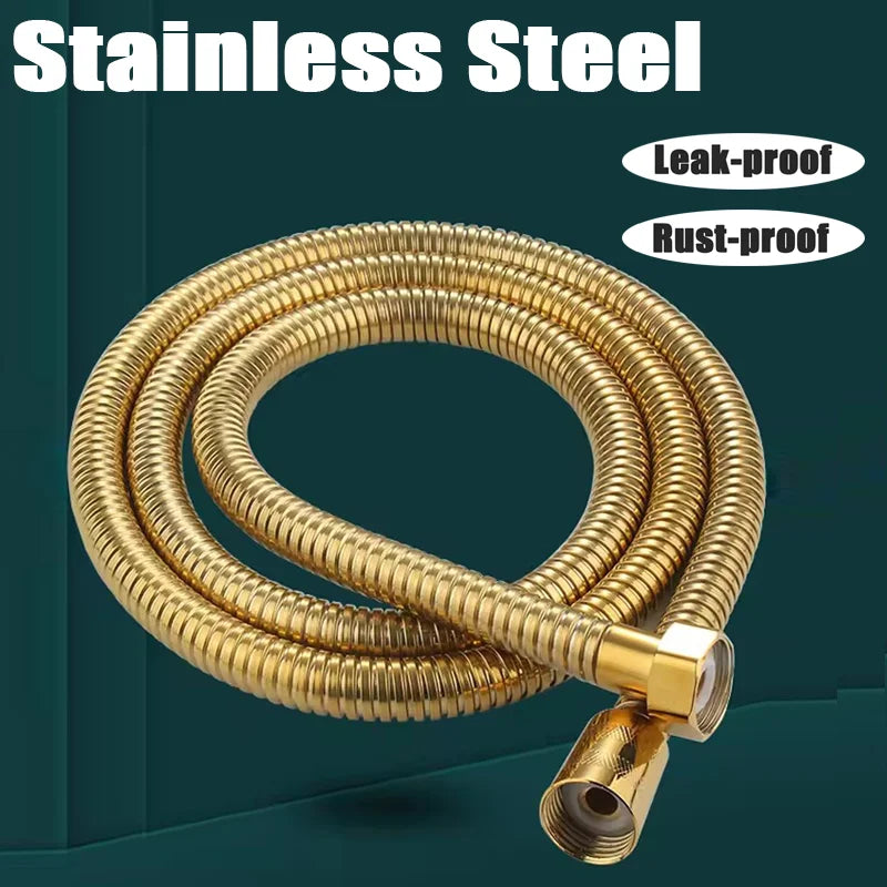 Gold 1.5/2 Meters G1/2 Inch High Quality Flexible Shower Hose Stainless Steel Chrome Bathroom Water Head Shower Extension Pipe