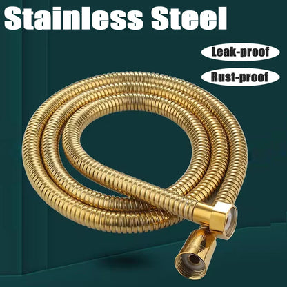 Gold 1.5/2 Meters G1/2 Inch High Quality Flexible Shower Hose Stainless Steel Chrome Bathroom Water Head Shower Extension Pipe