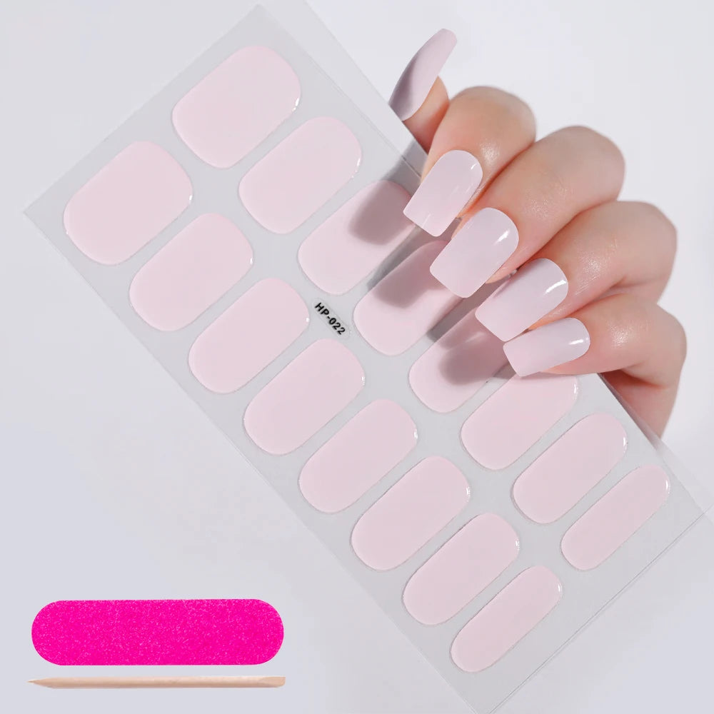 16Tips French Semi-Cured Gel Nail Wraps Sticker Pure Color Full Cover UV Gel Nail Polish Wraps Long-Lasting Nail Extension Decal