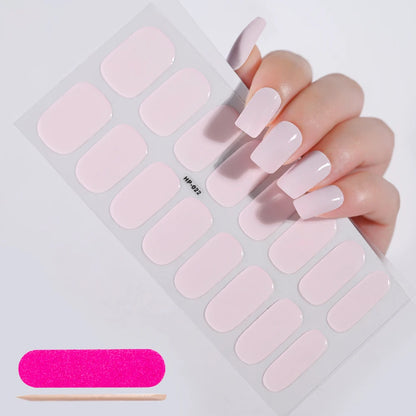 16Tips French Semi-Cured Gel Nail Wraps Sticker Pure Color Full Cover UV Gel Nail Polish Wraps Long-Lasting Nail Extension Decal