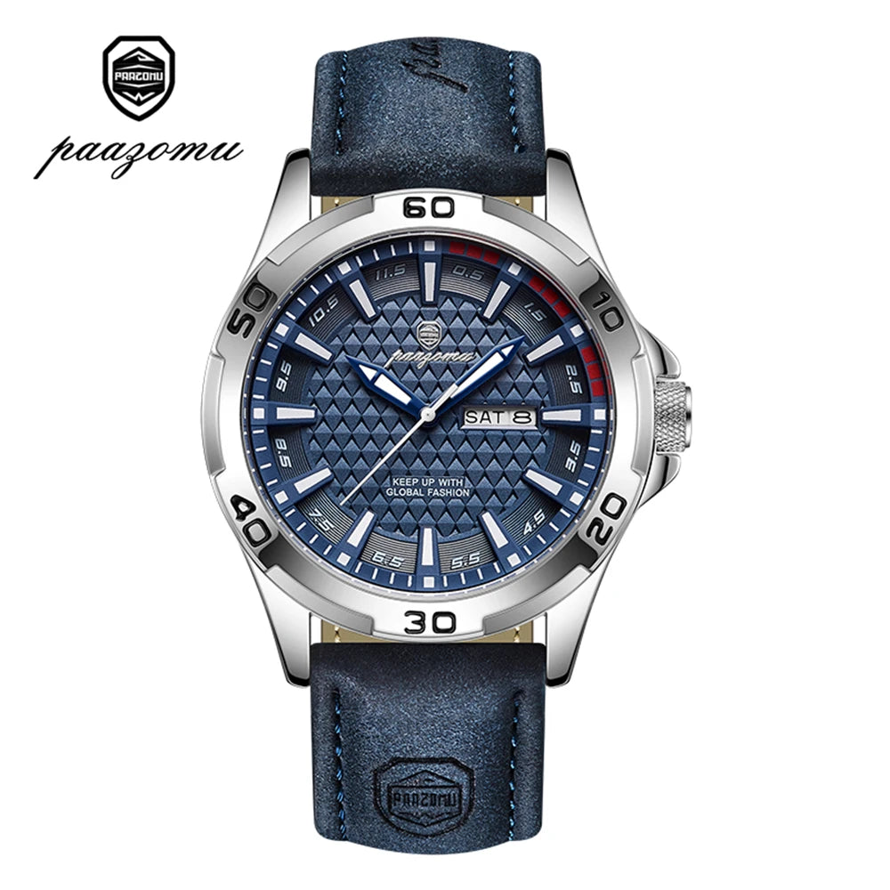 PAAZOMU Man Luxury Brand Watch Waterproof Luminous Date Week Men's Quartz Wristwatch Stainless Steel Fashion Sports Men Watches
