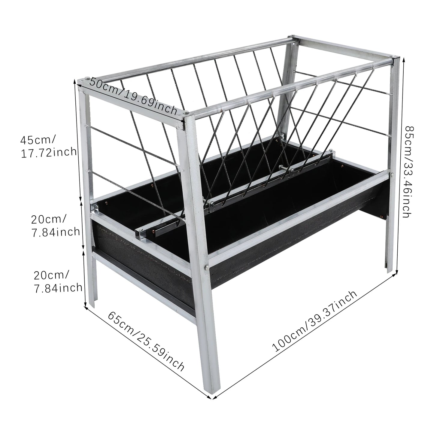 Iron, Steel Large Feed Trough Goat Feeders Standing Trough Bucket for Large Animals Sides Horse Hog Pig Livestock Poultry Feeder