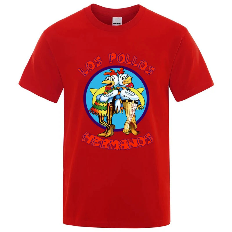 Summer Men's High Quality LOS POLLOS Hermanos Funny Printed T-Shirt Casual Cotton Breathable Tshirt Chicken Brothers Tees Top