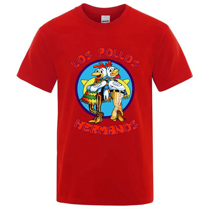 Summer Men's High Quality LOS POLLOS Hermanos Funny Printed T-Shirt Casual Cotton Breathable Tshirt Chicken Brothers Tees Top