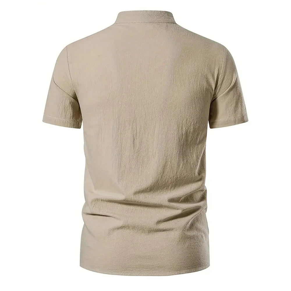 Men's Retro Shirt Short Sleeve Cotton Linen Lightweight Breathable Solid Color Fashion Tops Pirate V-neck Male Stylish Shirs