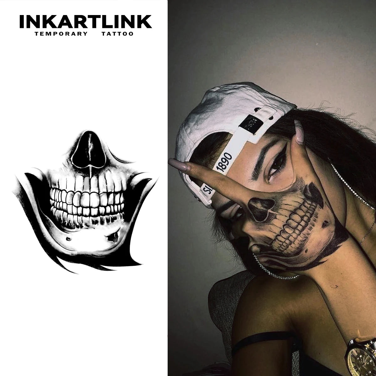 Skull Temporary Tattoo,Lasts To 15 Days New Technology Magic Waterproof Semi Permanent Sticker.