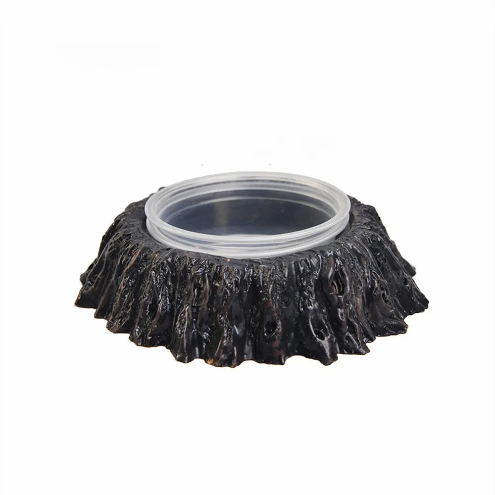 Imitation Stone Resin Rock Feeder Dish Wear Resistant Anti-knock Pet Feeder Ledge with Bowls Wide Mouth Reptile Food Bowl